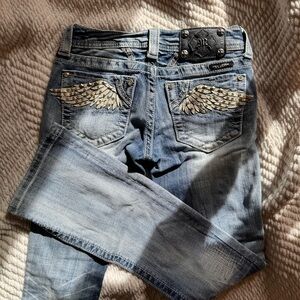 Miss Me Y2K Bootcut Jeans Angel Wing Embroidery Embellished Sz 24 EUC